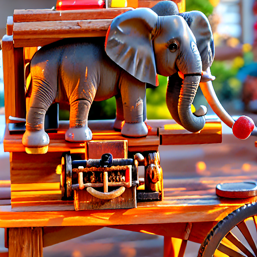 144_A toy elephant is sitting inside a wooden car toy..png